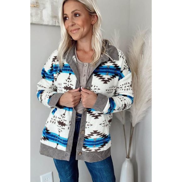 Azura Exchange  White Western Sherpa Corduroy Trim Jacket - Picture 4 of 6